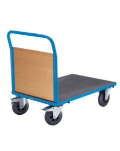 PLATTFORMWAGEN mit 1 Holzstirnwand Tragfähigkeit 500 kg 1250 x 800 Bereifung: Vollgummi
